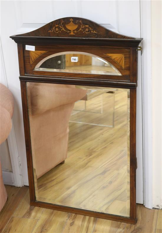 A late Victorian rosewood inlaid wall mirror, H.108cm